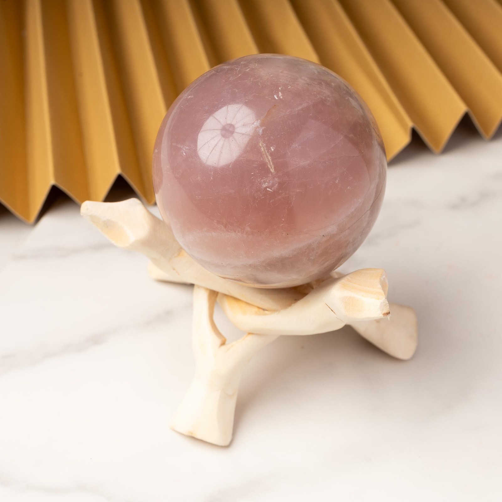 Rose Quartz Sphere with Stand Polished Pink Crystal Ball Natural Stone Gift