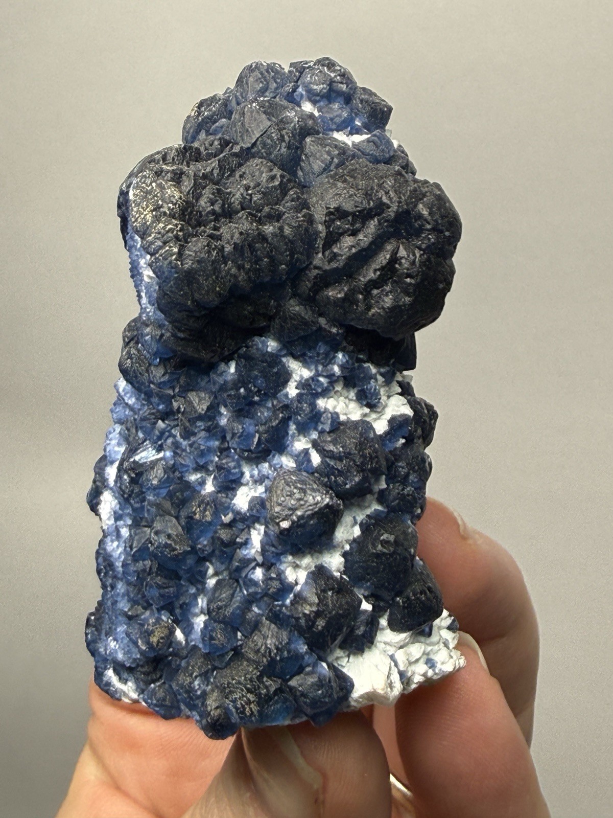 Superb Blueberry Fluorite on Candle Quartz |Huanggang Liang Mine, Inner Mongolia