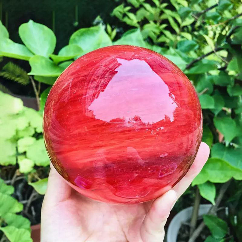 2LB Big Natural Red Smelting Quartz Crystal Sphere Healing Energy Ball W/ Stand