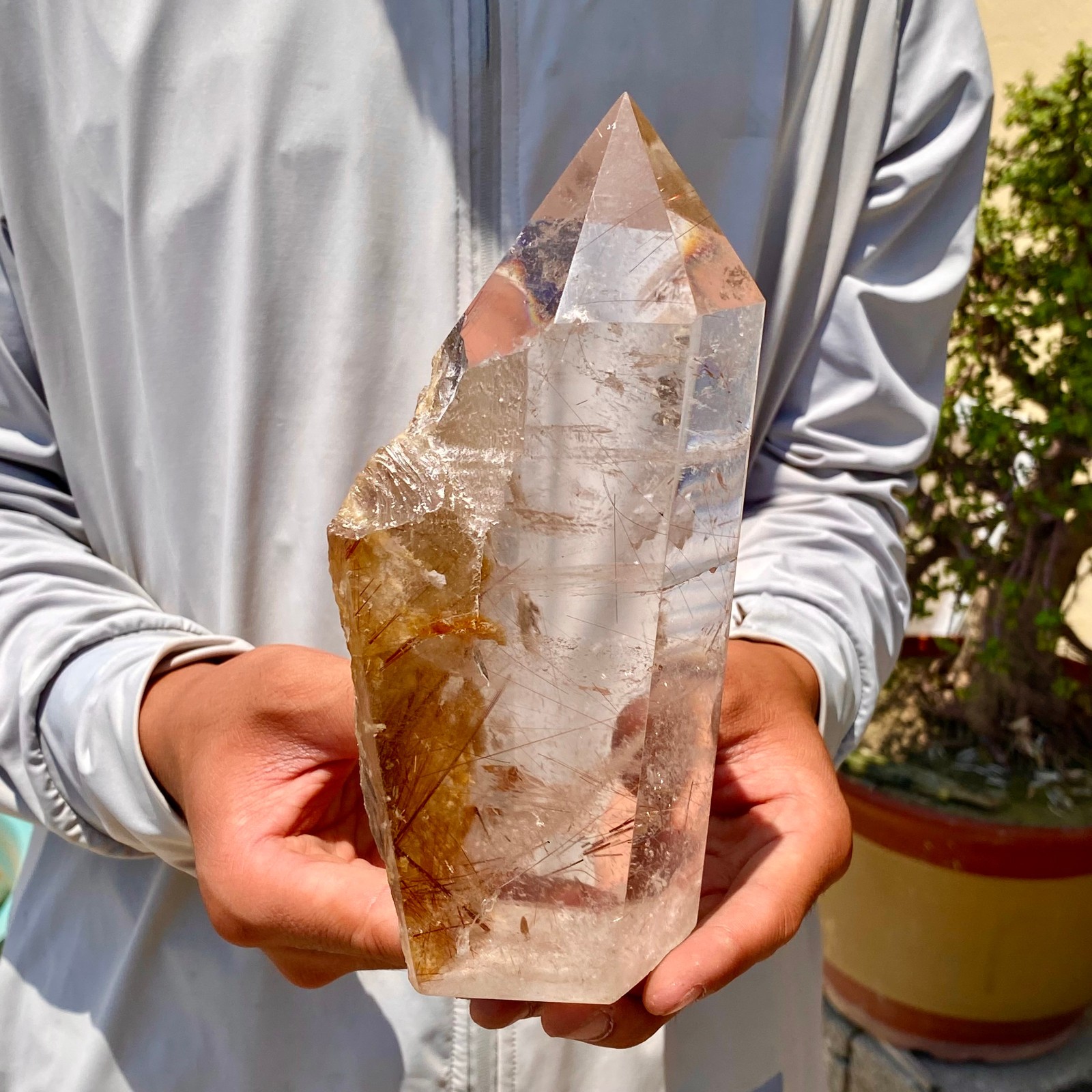 Natural Copper Rutilated Quartz Obelisk Tower Crystal Point Reiki Healing Home