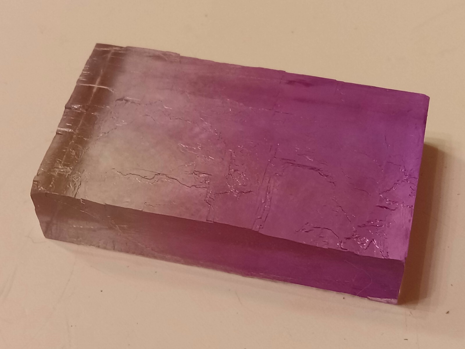 PURPLE HALITE CRYSTAL. Rectangle Shape. Transparent & Clear. 22 grams. 110 ct.