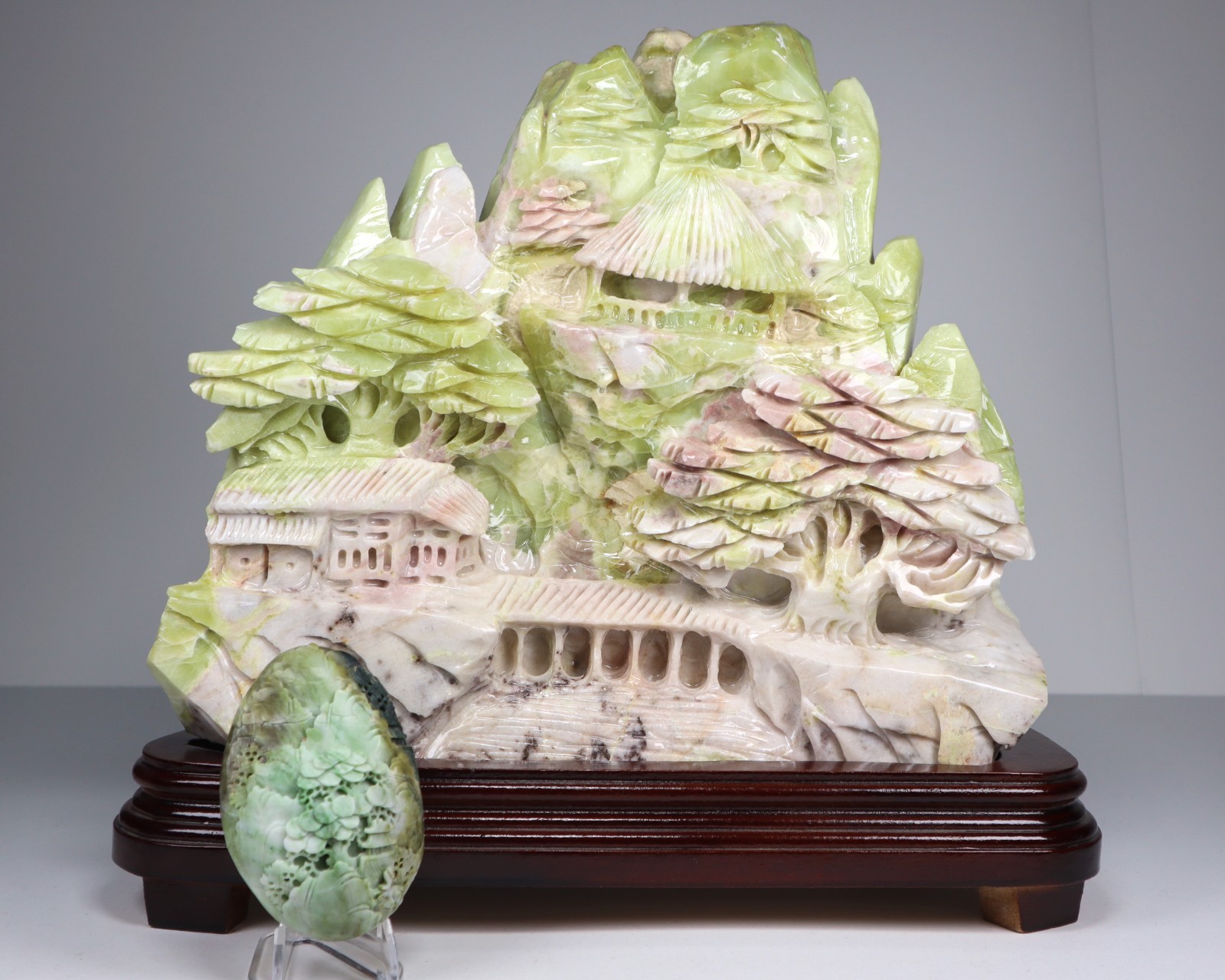 HUGE 20 lb JADE Hand Carved Scene Carving Mountain Chinese Landscape Sculpture