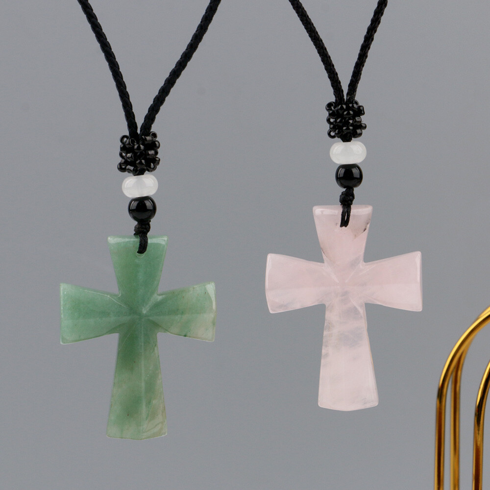 Natural Chakra Cross Quartz Crystal Stone Healing Gemstone Pendant Necklace Gift