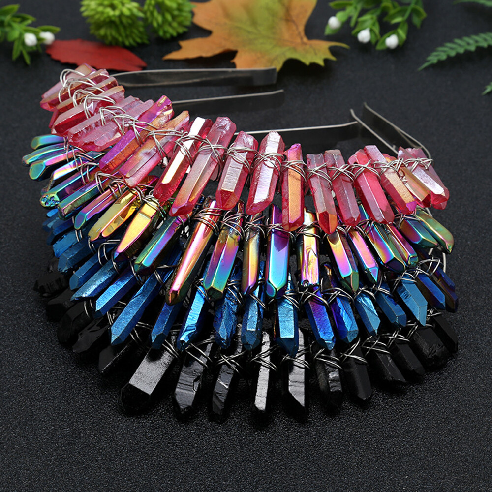 Quartz Crystal Hair Hoop Crown Headband BOHO Headdress Wedding Accessories