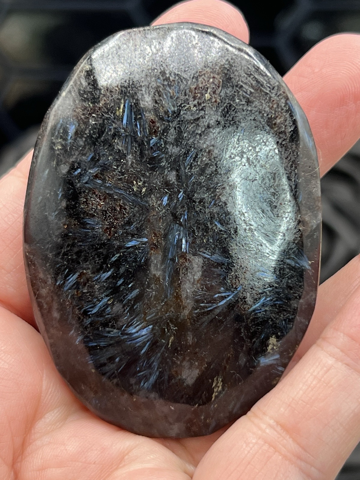 Natural “Firework Stone” Arfvedsonite Polished Palm stones L@@K Free ship & Gift