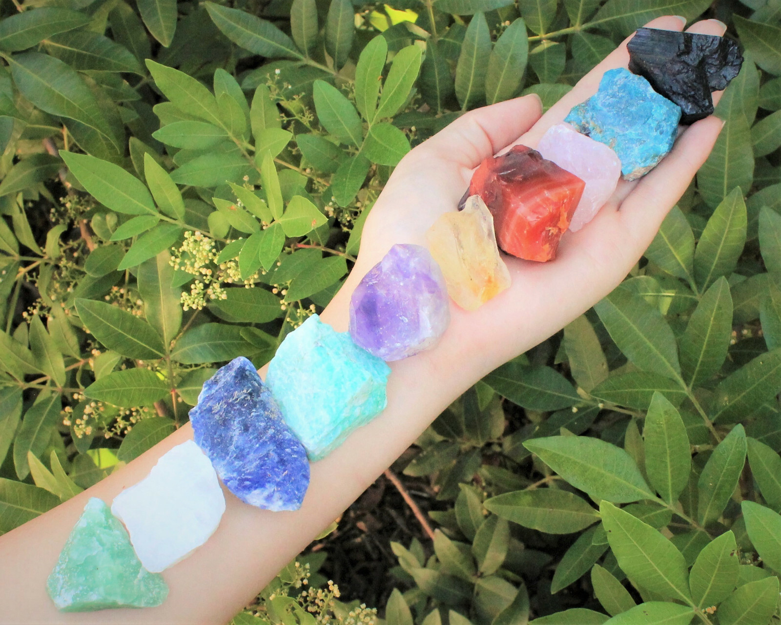 Beginners Crystal Kit 10 pcs in Velvet Pouch: Most Popular Rough Crystals LARGE