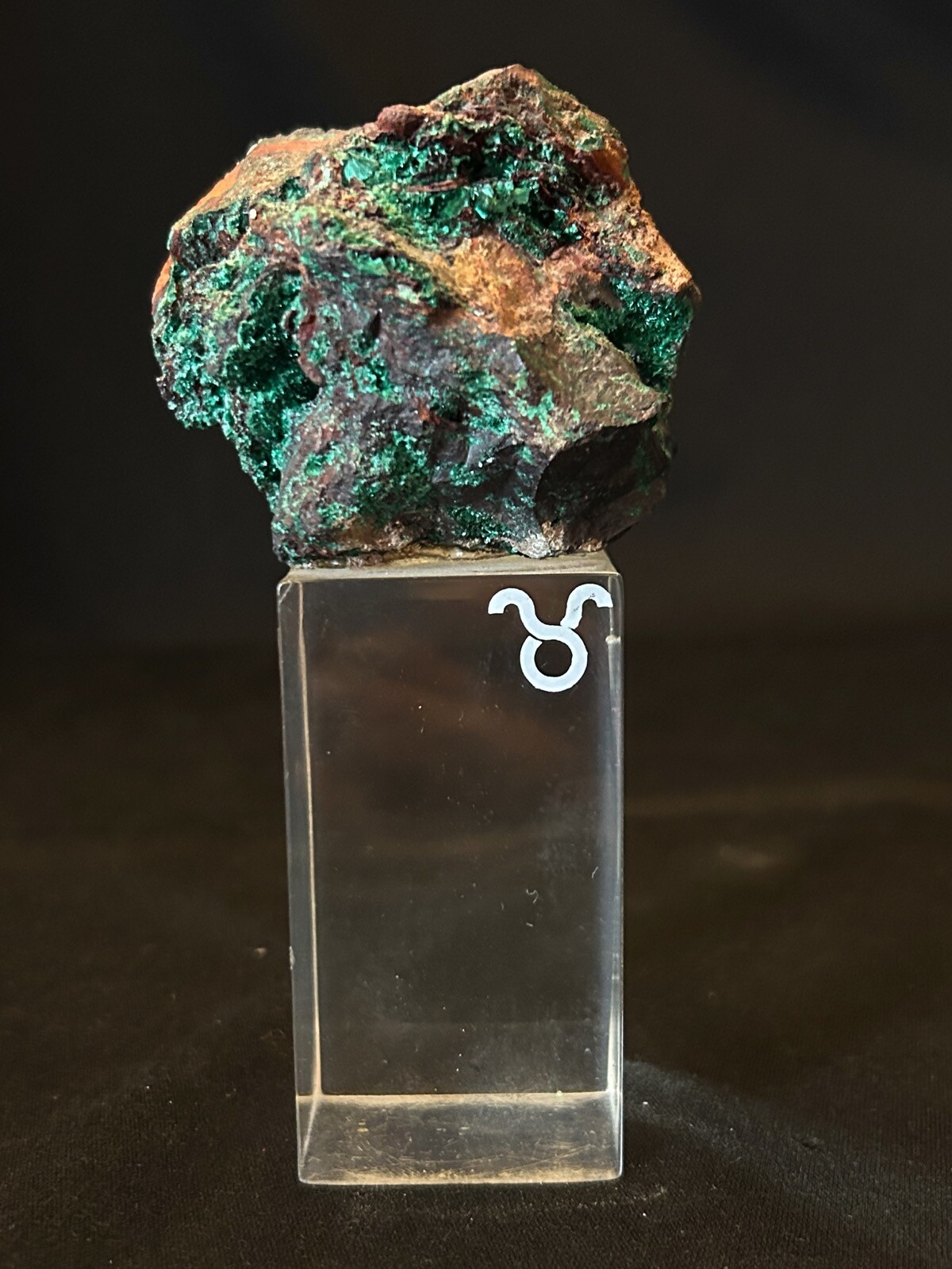 Vintage Dioptase Crystal Mineral Mounted on Lucite Specimen Paperweight Display