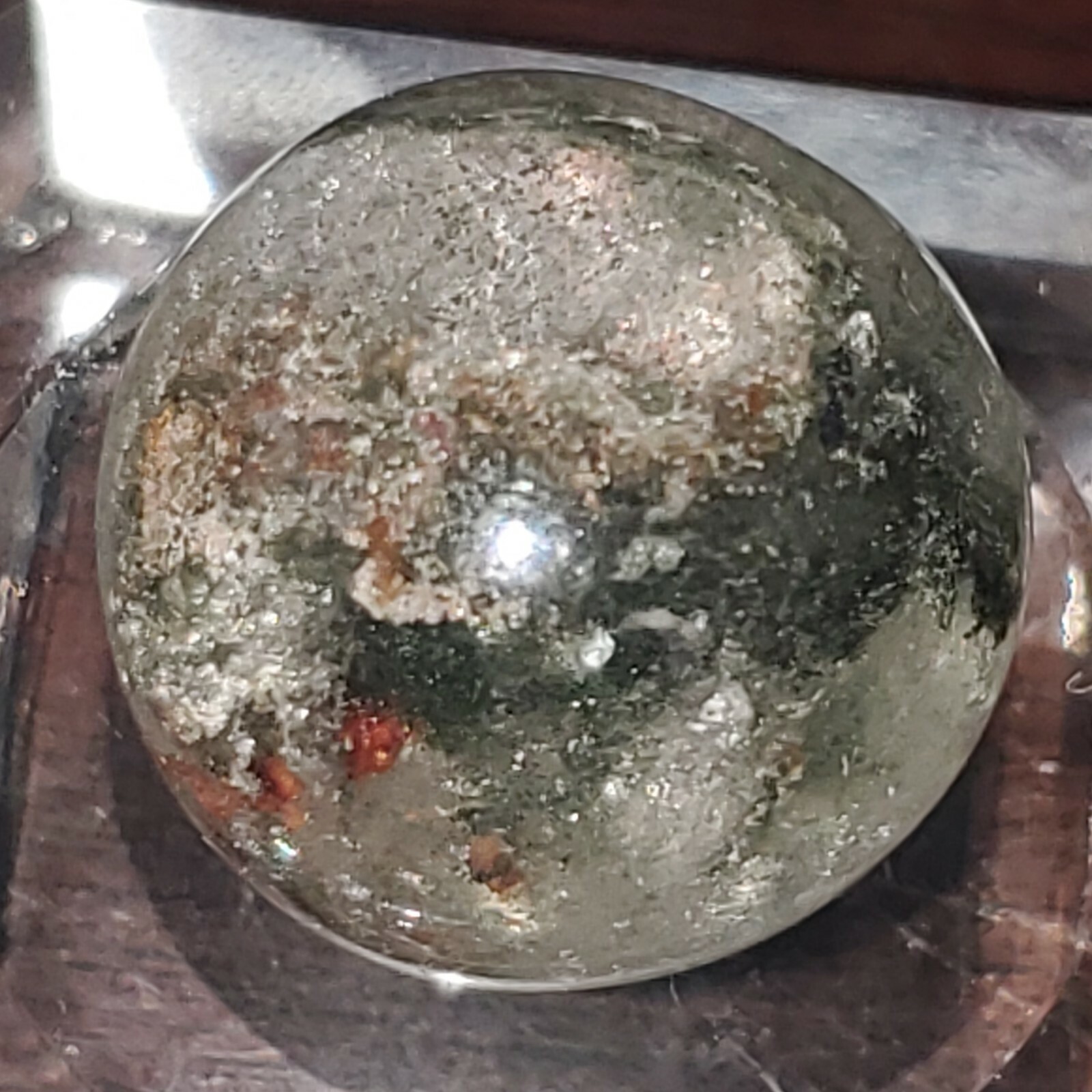 Garden Scenic Chlorite Included Quartz Sphere Ball Orb Marble 17.9mm, 8g.