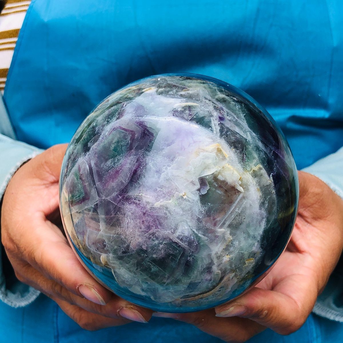 4.09LB Natural Crystal Rainbow Fluorite Sphere Display Ball Reiki Healing