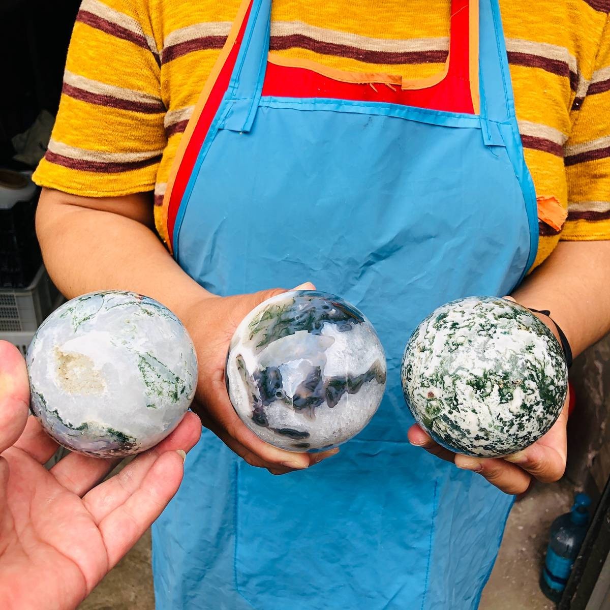 3pcs 4.9LB Natural Water Grass Agate Ball Quartz Crystal Ball Healing 2114