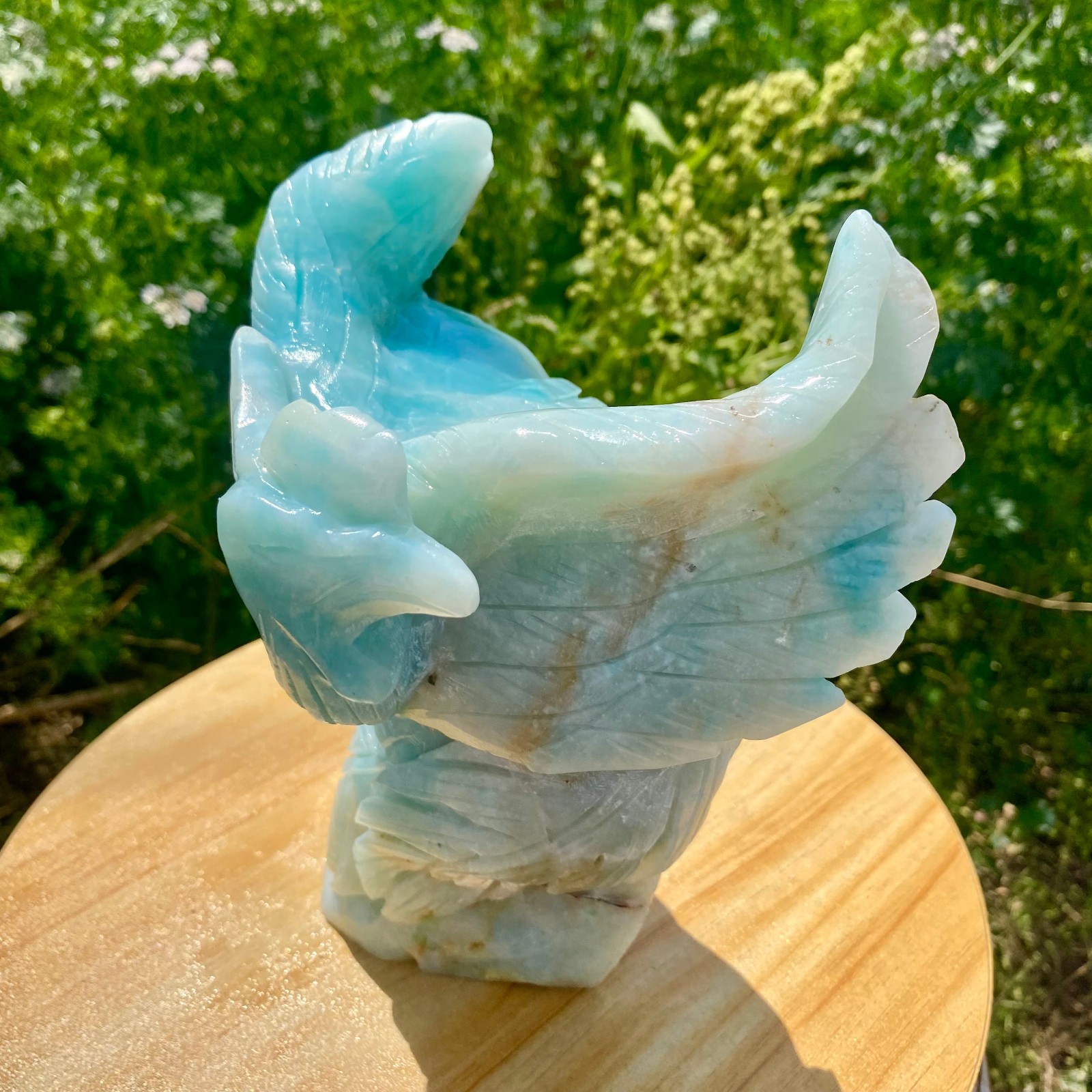4.85LB Natural Blue Vein Stone Phoenix Carving, Home Decoration