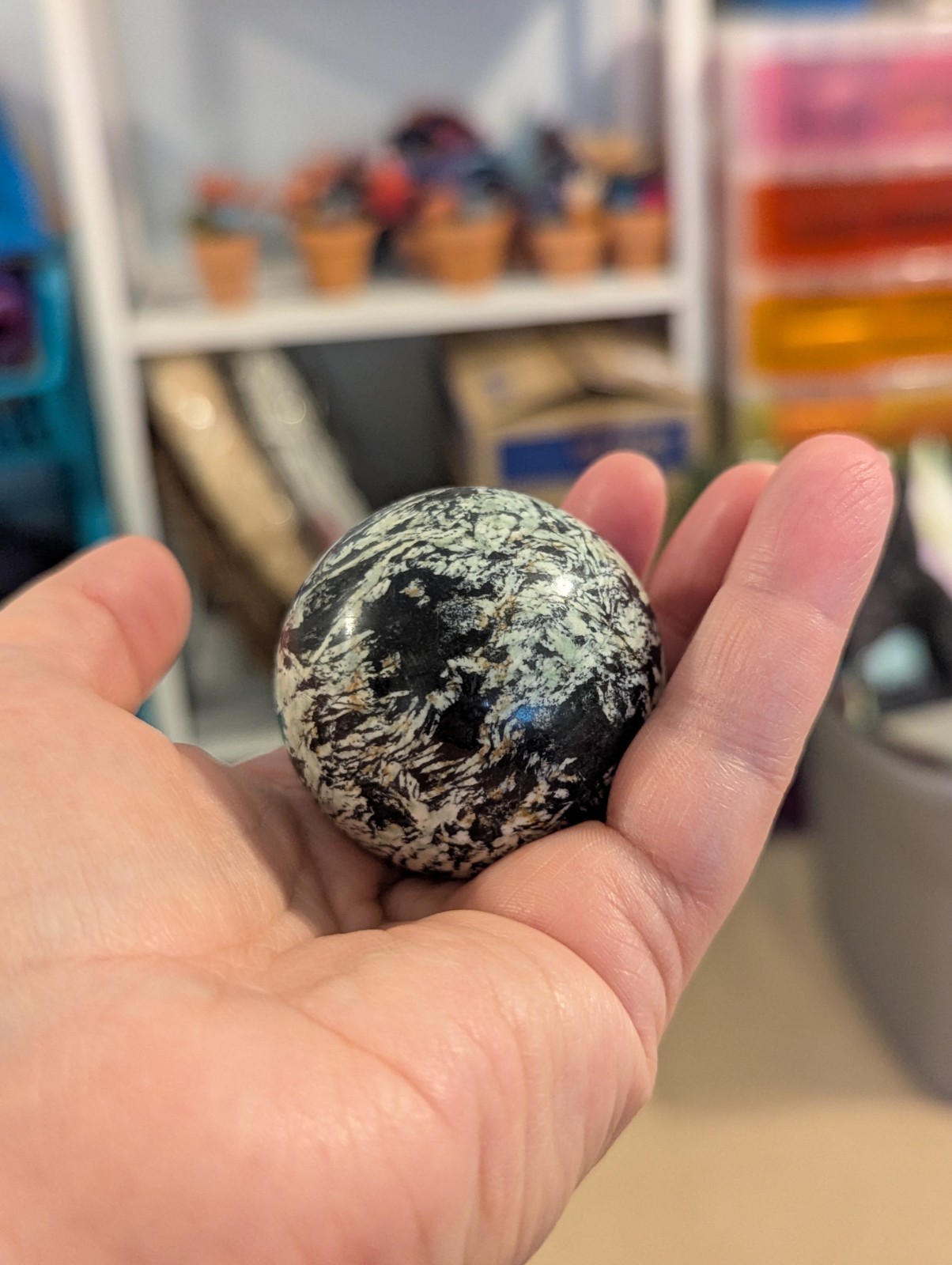 47 mm (1.82) Nice Firework Jasper Sphere Gem Ball & Stand (China) US Seller