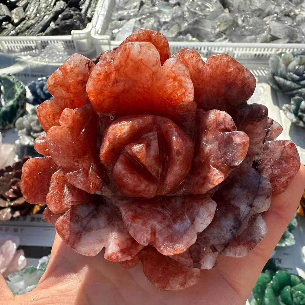 1PC Natural Red gum flower Quartz Carved Flower Skull Crystal Reiki Decor Gift