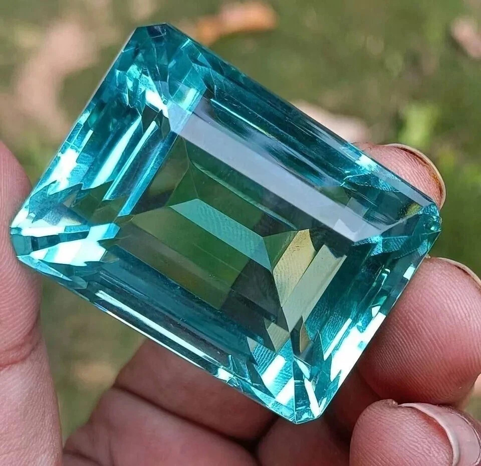 100 Carat Flawless Sky Blue Aquamarine Emerald Cut Certified Loose Gemstone