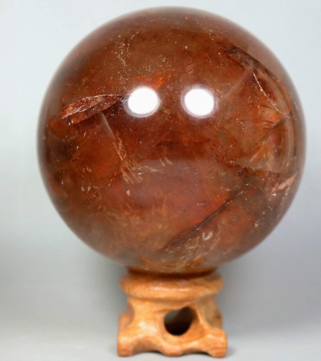 Natural RED FIRE QUARTZ Hematoid Crystal PHANTOM MULTI-INCLUSIONS Sphere/Stand
