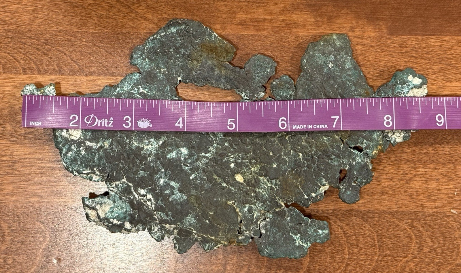 15 Oz. Float Copper Specimen- 8 3/4” X 5 3/4” – Lots Of Character, Great Display