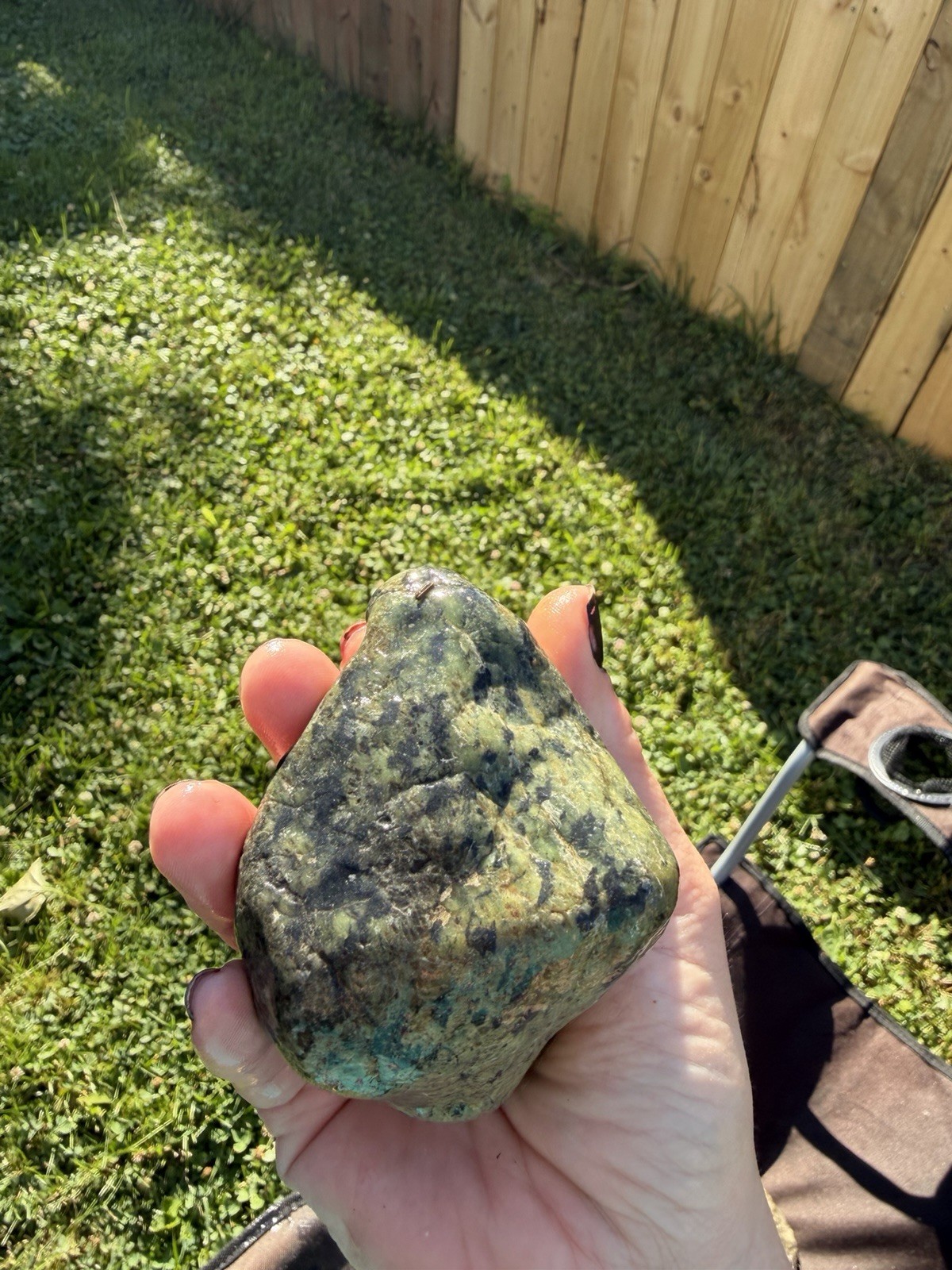 Natural Green Stone with Black Inclusions & Iron Veins |13.7 oz Display Specimen
