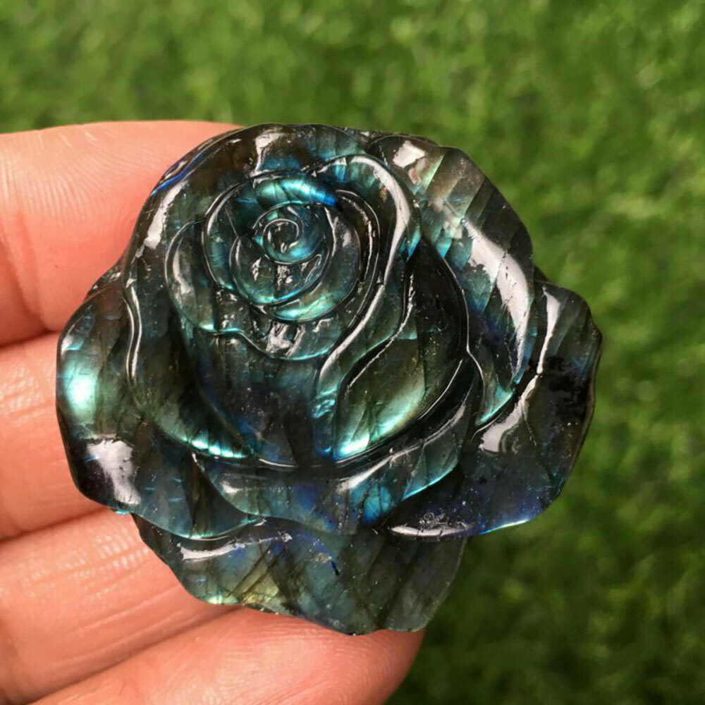 Natural Labradorite Hand Carved The roses Quartz Crystal Healing 1pc