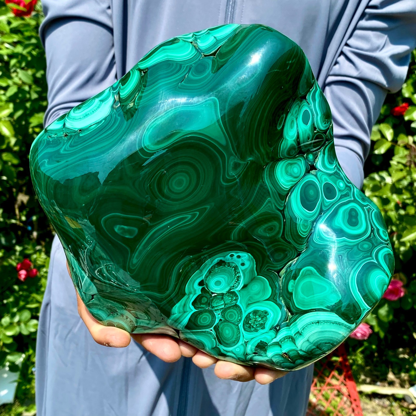 9LB Natural glossy Malachite egg transparent cluster rough mineral sample