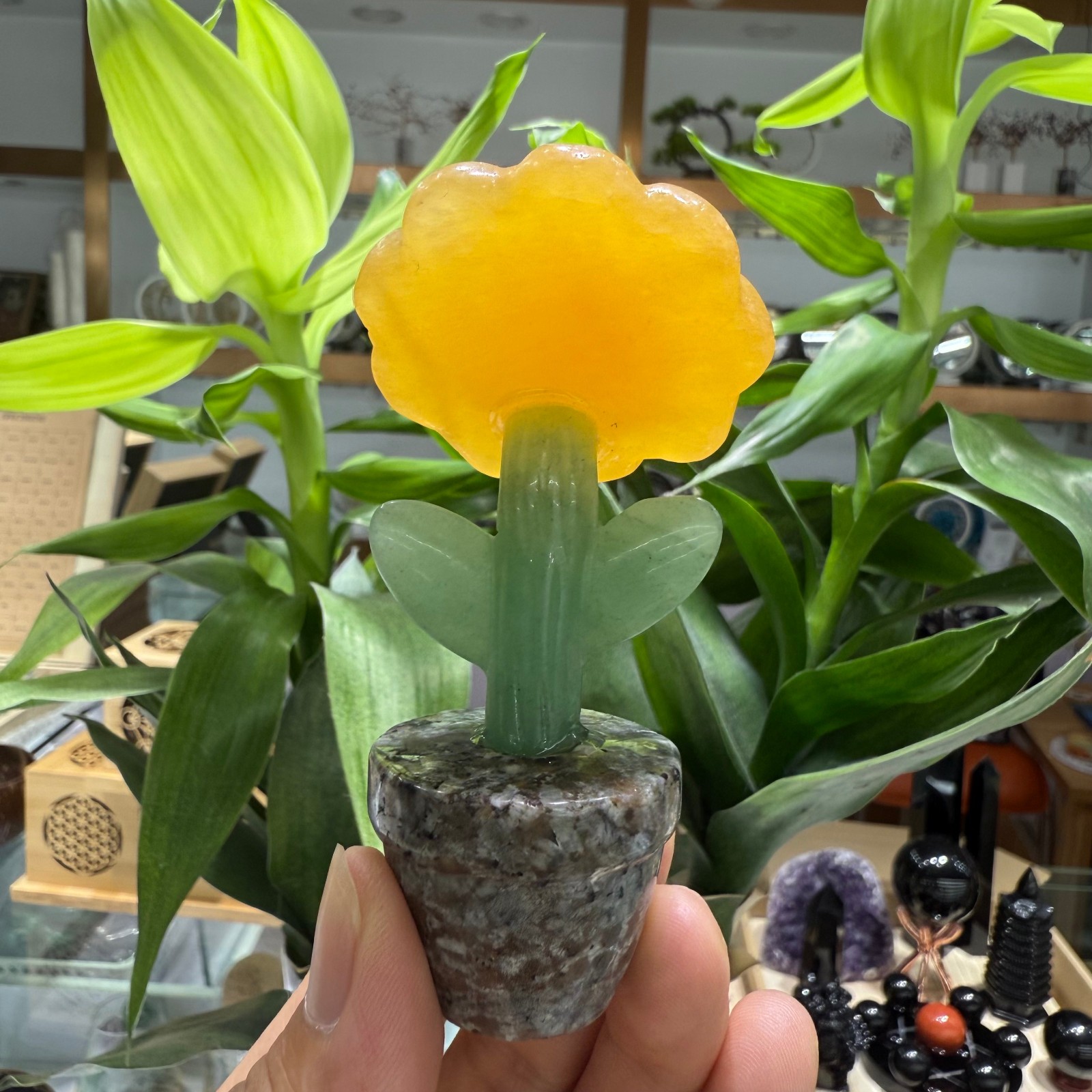 3.3″ natural geode stone Sunflower quartz Crystal Healing Energy Decor