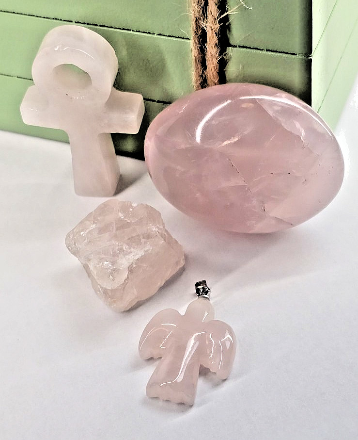 Rose Quartz Crystal Set Self Care Gift Calm Anxiety Relief Stones Bundle