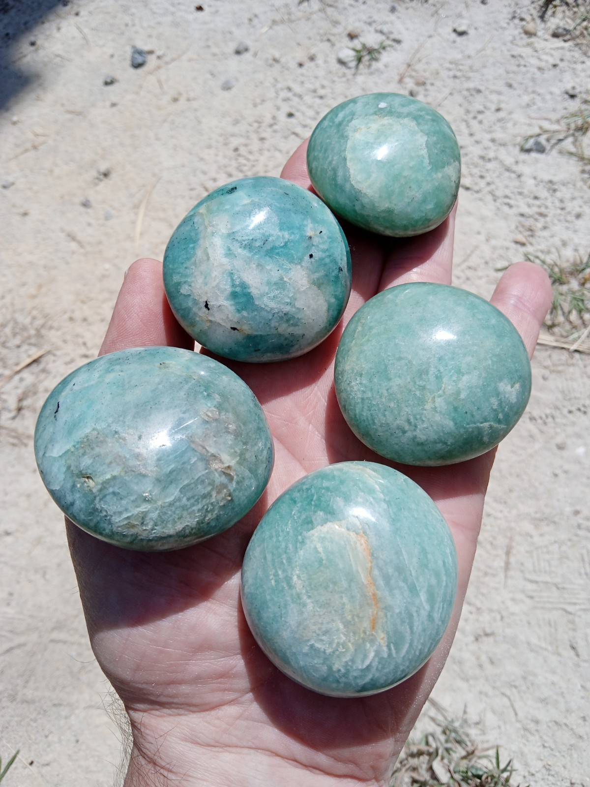 Lot of 5 Hand Polished Amazonite Palm Stones! Healing, Over 1 Lb! S2