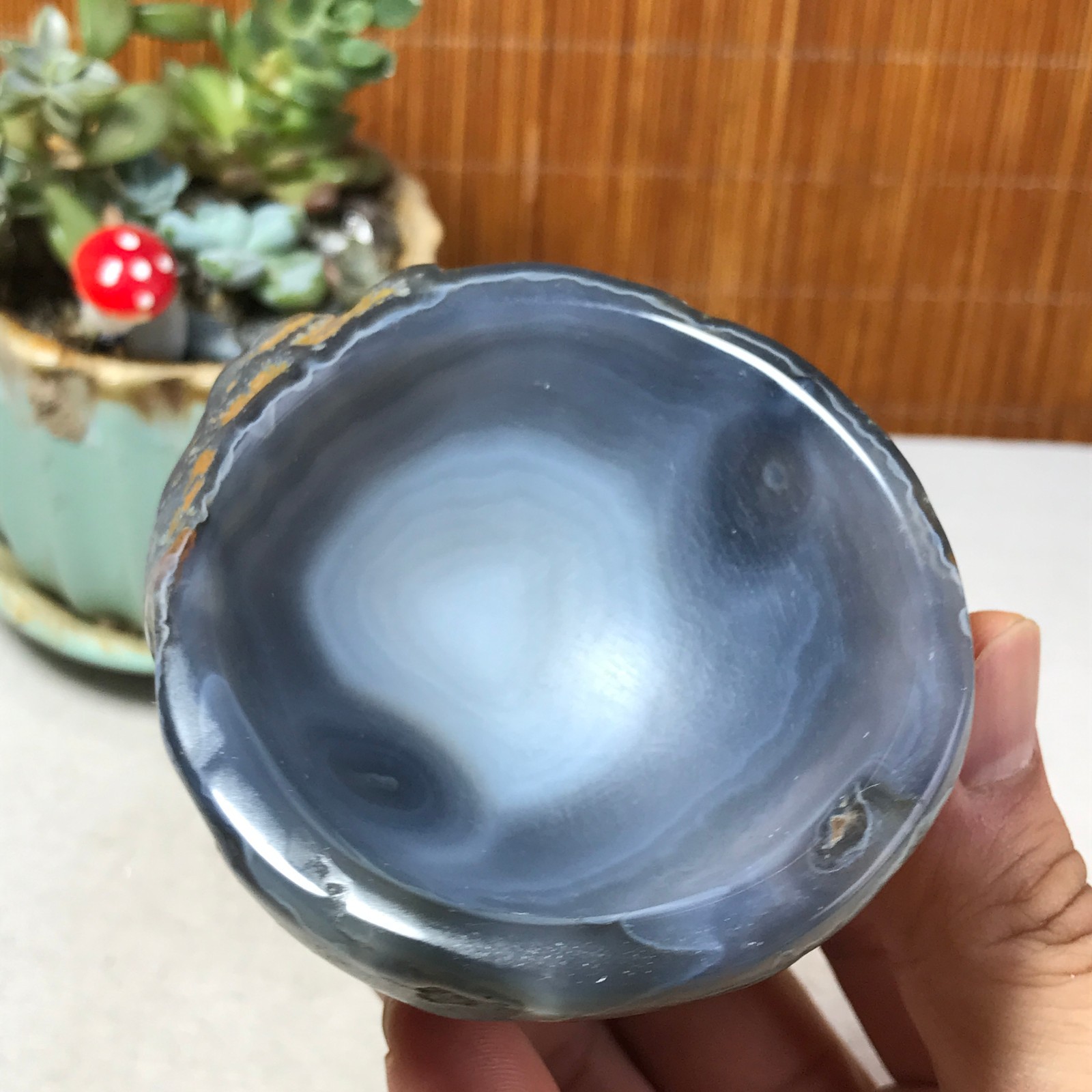 88-73-40mm Natural Polished Agate Carved Stone Rock Ashtray Ash Tray 257g A6326