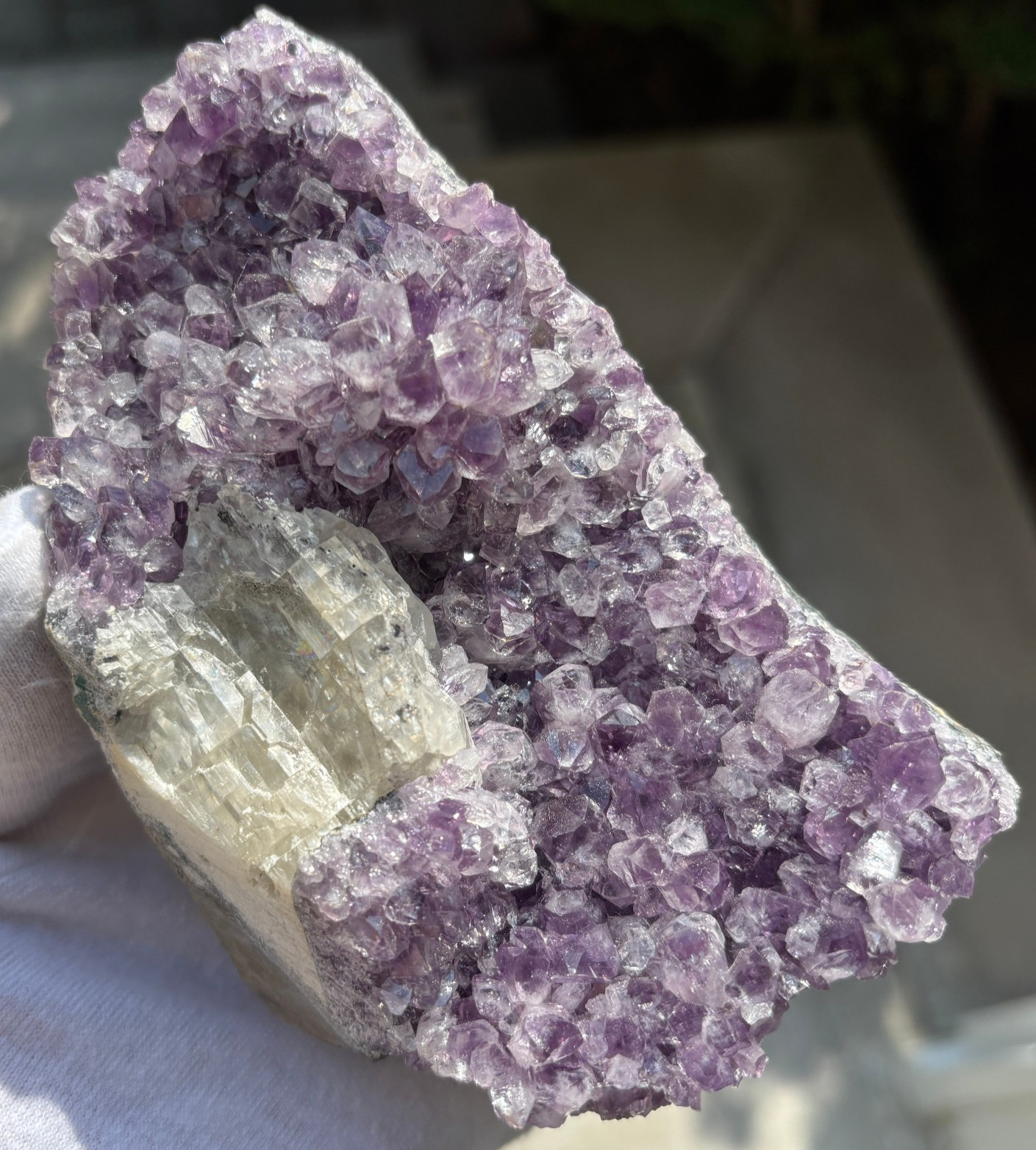 USA SALE 629g/1.38LB AMETHYST with CLEAR CALCITE SPECIMEN FREE STANDING FREEFORM