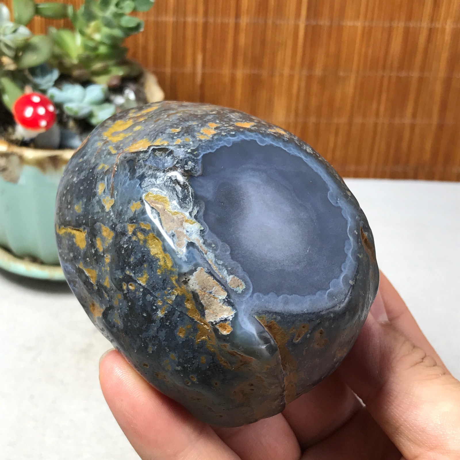 88-73-40mm Natural Polished Agate Carved Stone Rock Ashtray Ash Tray 257g A6326