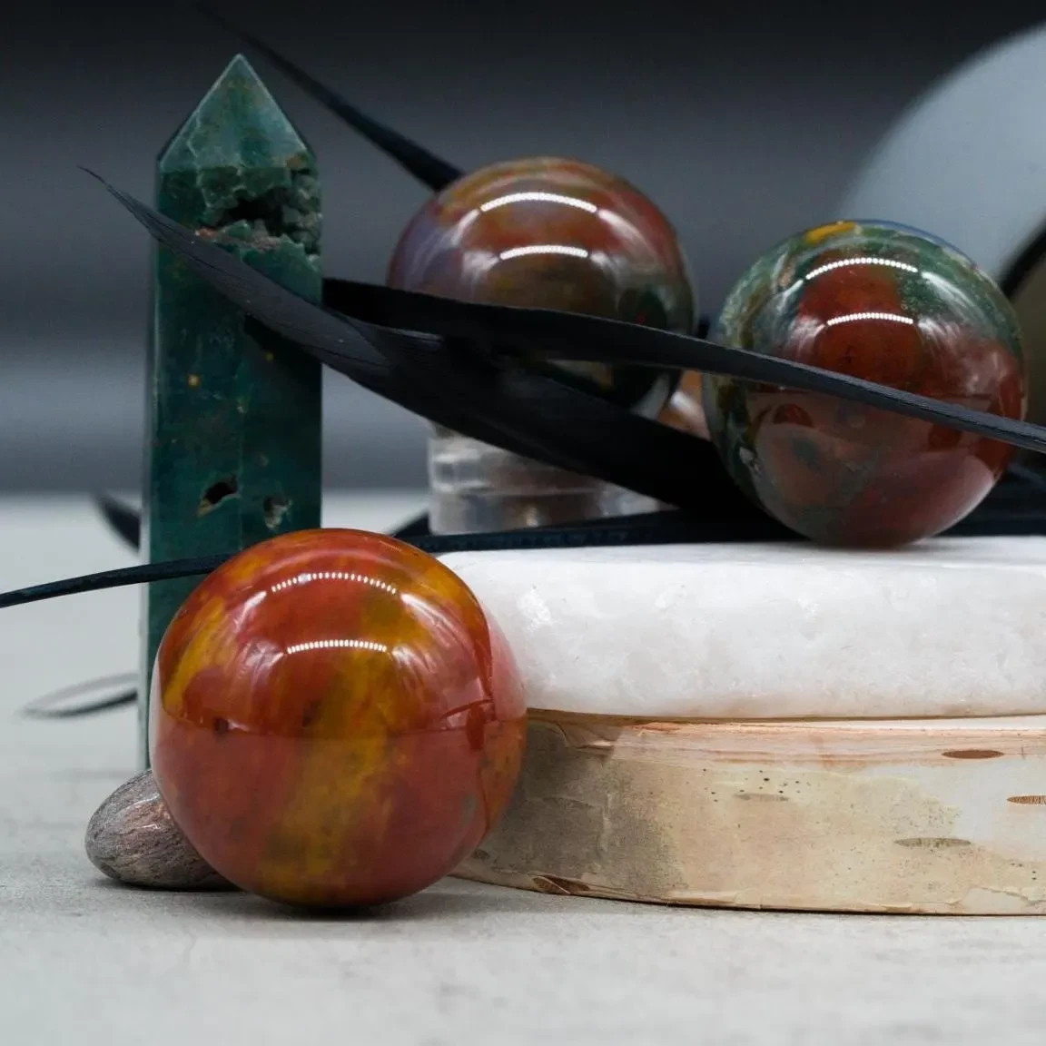 Natural Ocean Jasper Crystal Sphere Spiritual Healing Protection Gemstone Ball