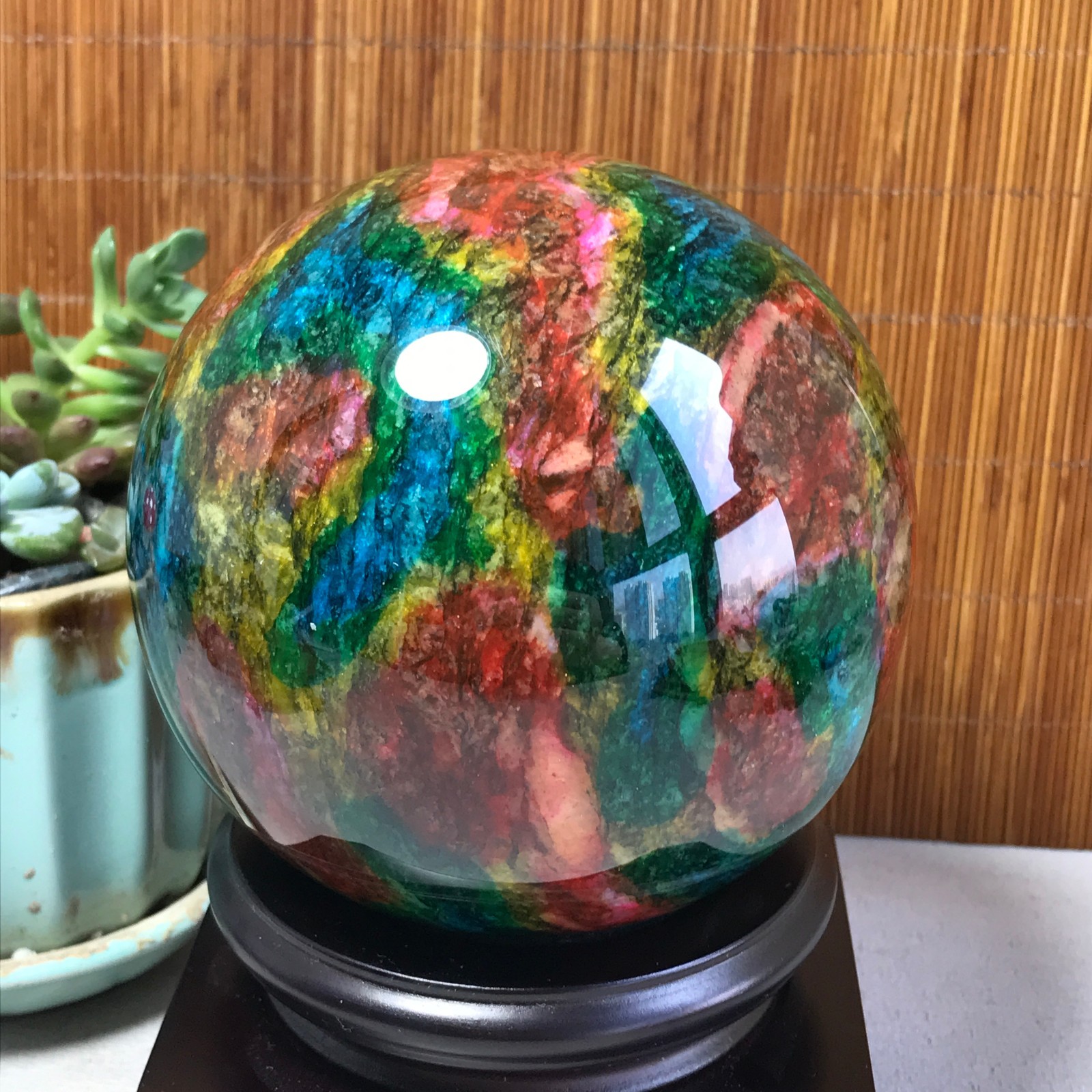 Natural “Seven Colors Jade” sphere Ball -Taiwan China 1.85kg Base Random A5808