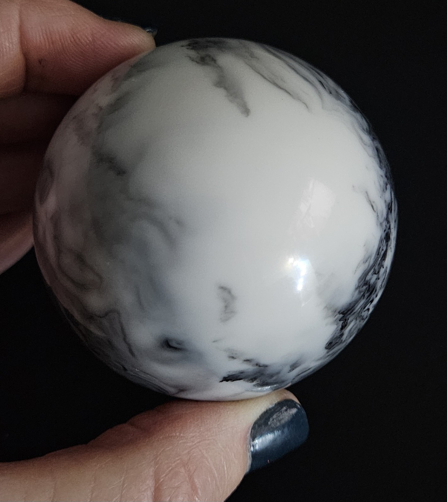 Black & White Marble Agate (?) Orb Sphere 2.25″