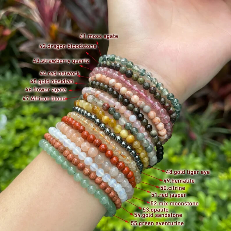 Wholesale Grade A++ Genuine Gemstone 4mm Bead Bracelets Choose -35 Types Stone