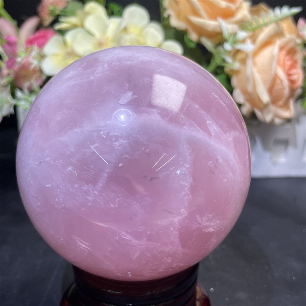 2.2LB 3.5″ Natural Rose Quartz Sphere Ball Decor Crystal Heal Reiki Rainbow
