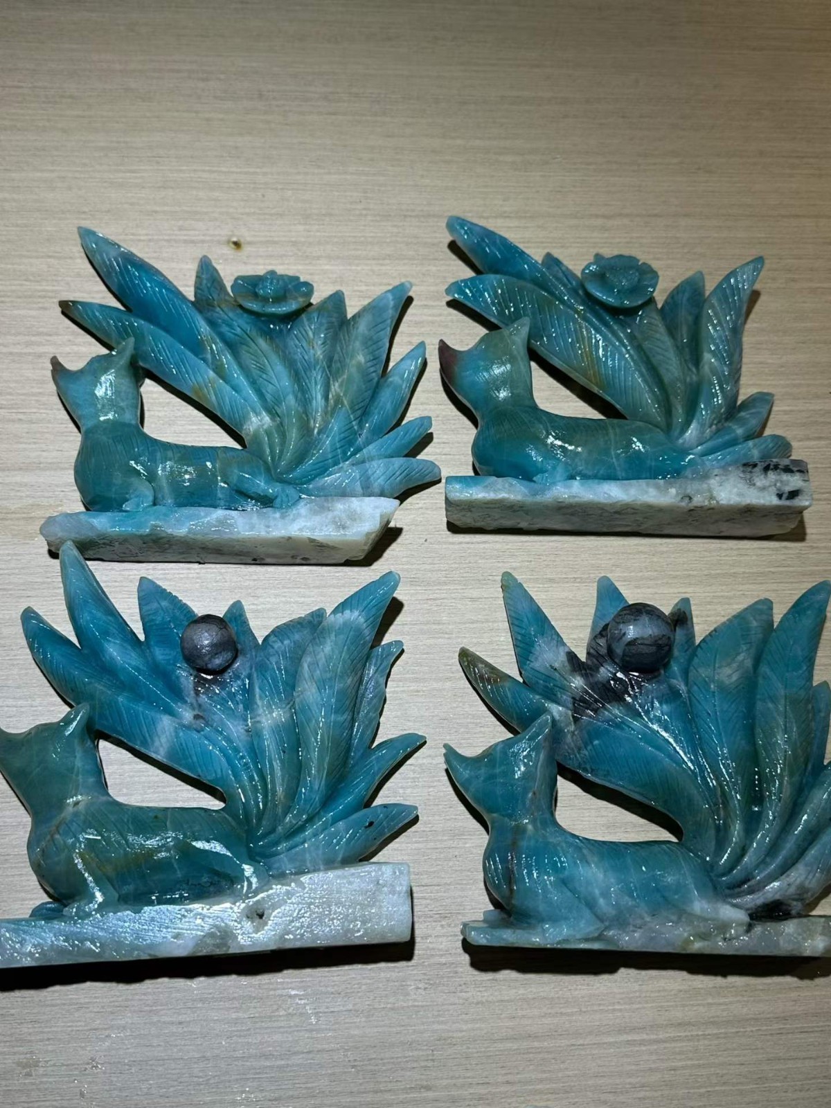 1pc Natural Amazonite Quartz Carved Nine-tailed fox Skull Crystal Decor