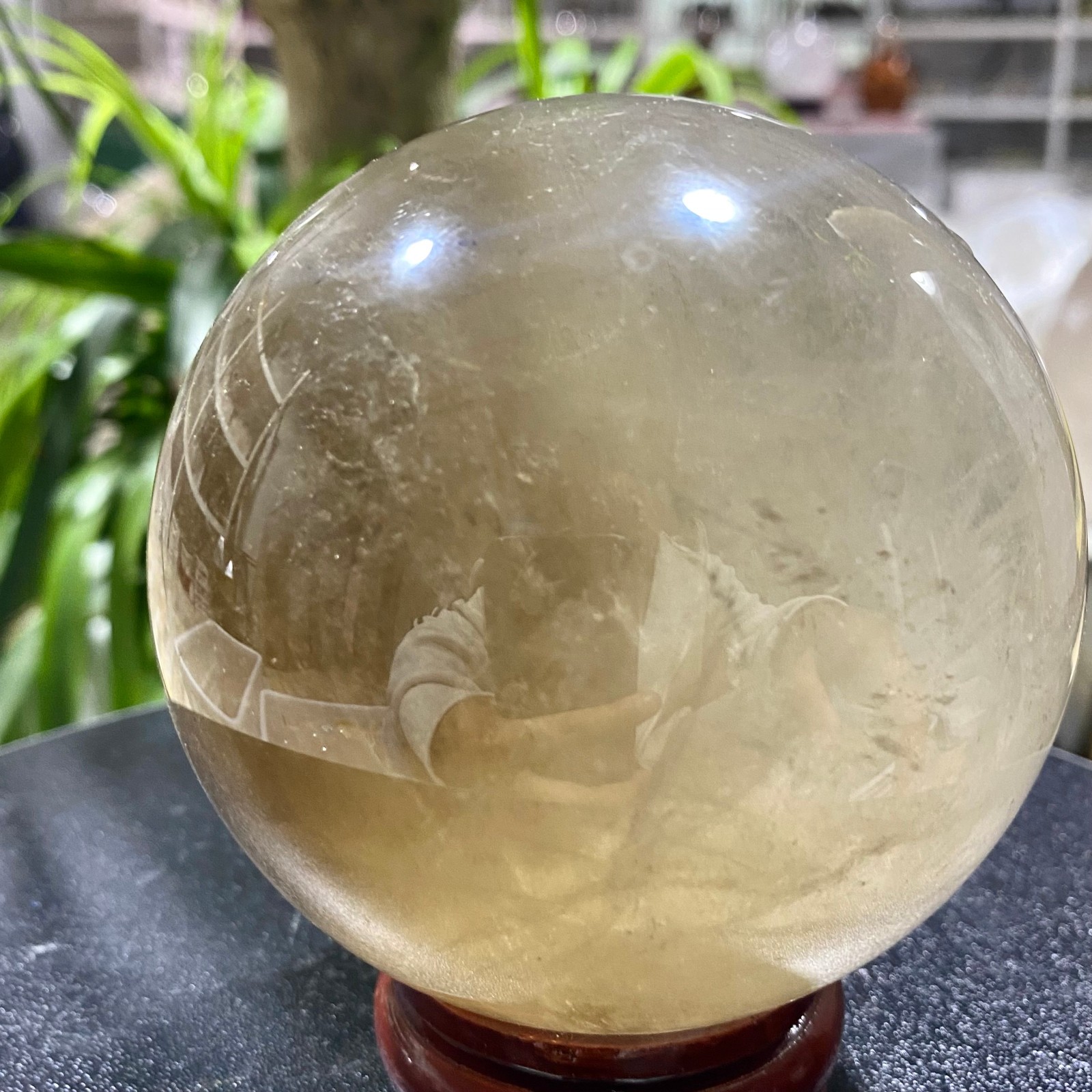 2.42LB Natural tea crystal Quartz ball raw stone polished sphere Energy Healing