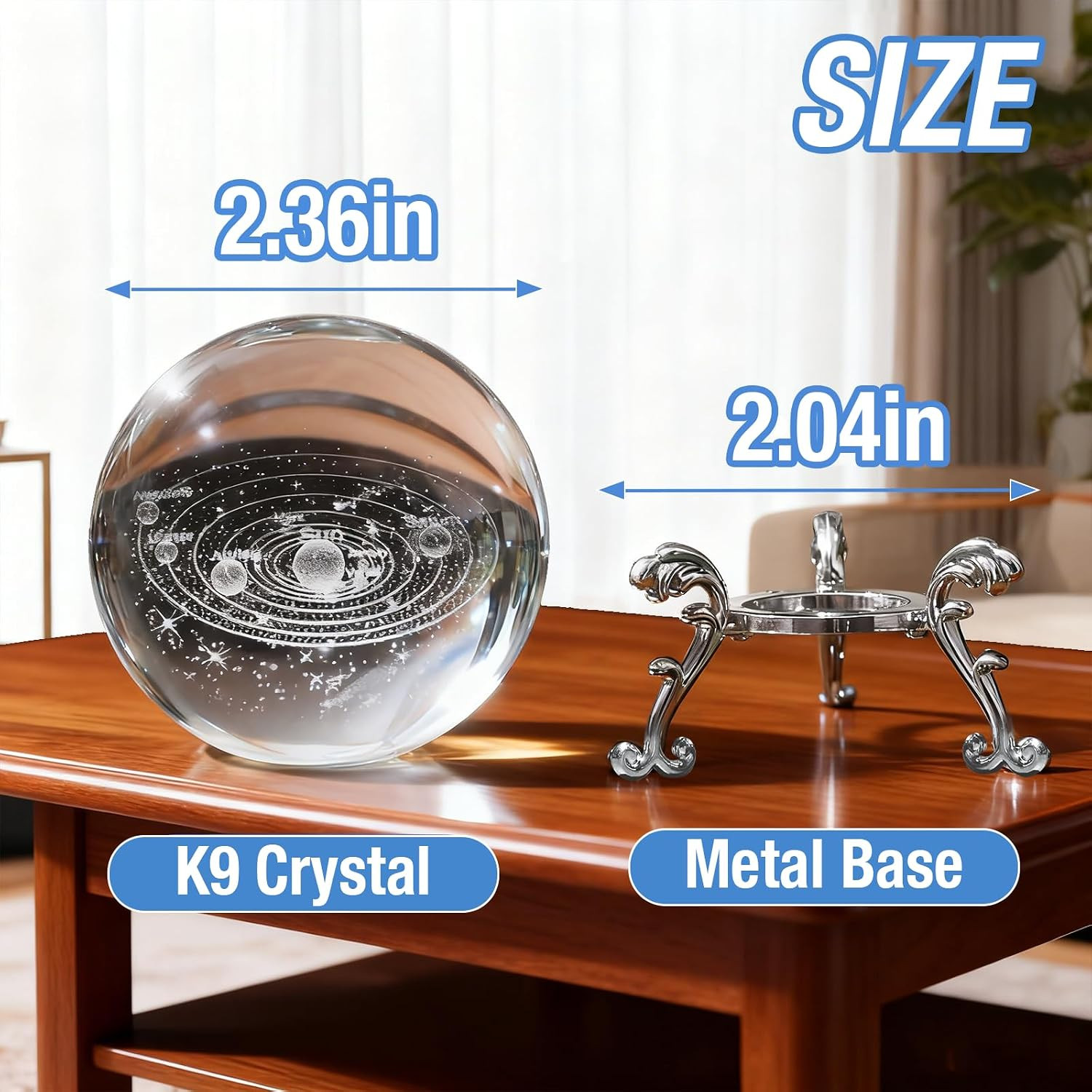 3D Solar System Crystal Ball with Stand 60Mm Laser Engraved Glass Sphere Planet