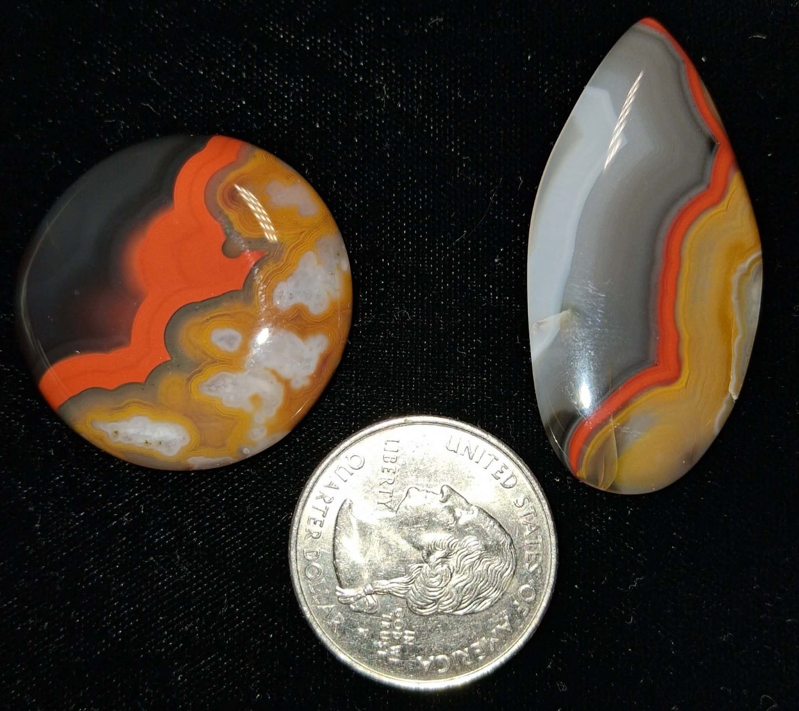2 Rare Red Black Clear Banded Kentucky Agate Cabochon Ready to Set #C-8