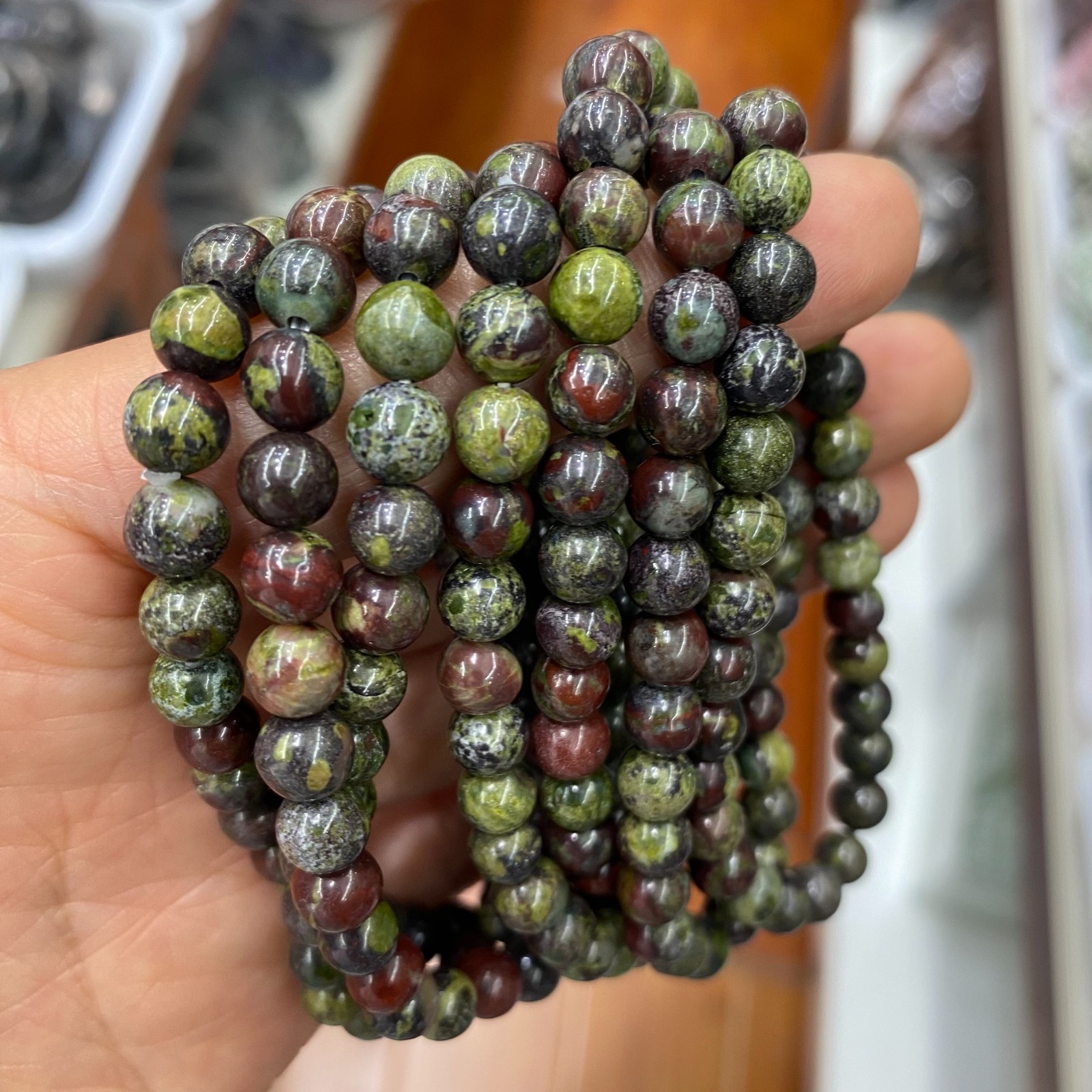 Wholesale 10Pcs Dragon Blood Stone 6mm Quartz Crystal Stretch Bracelet