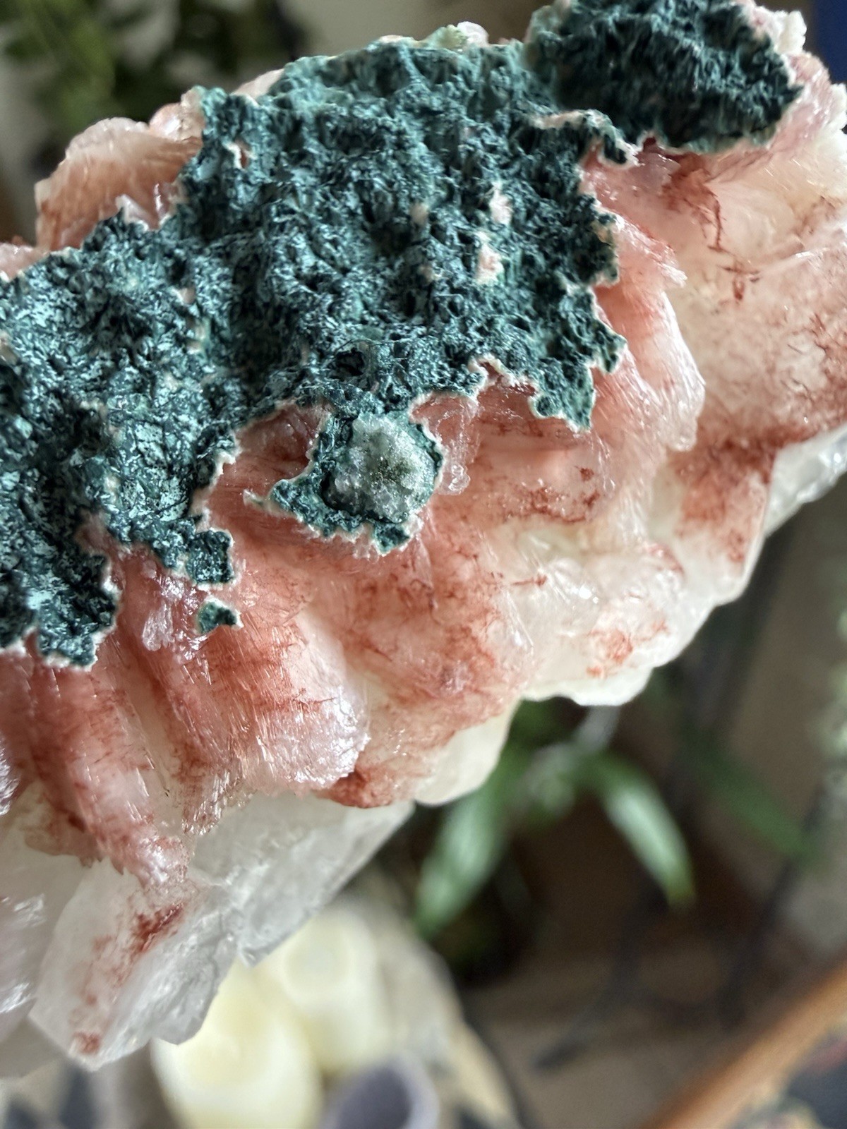 White Apophyllite Mineral Specimen with Green Matrix, Approx. 5.25 Inch