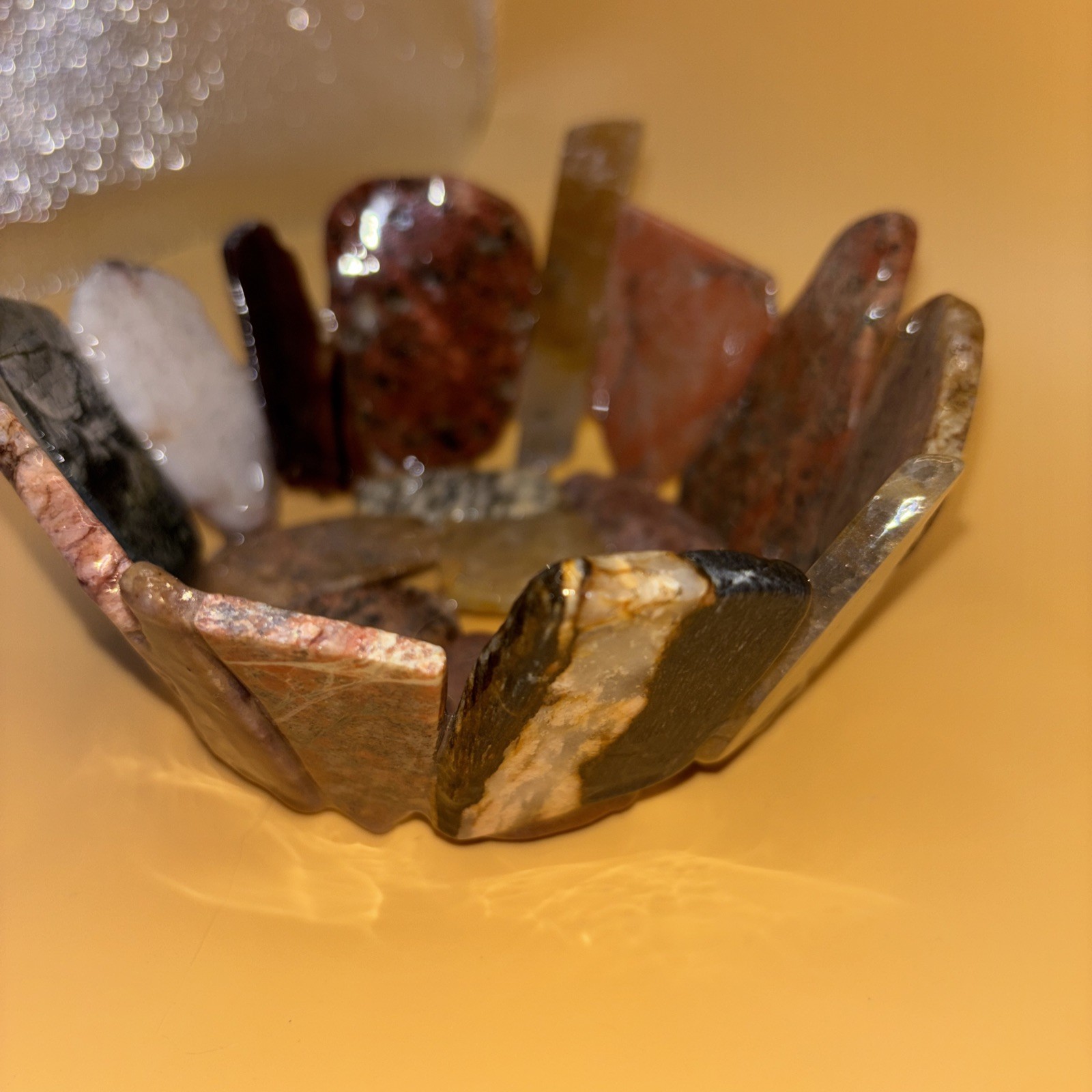 Gemstone Slab Bowl Handmade Signed Studio Art With Sliced Polished Rocks /Resin