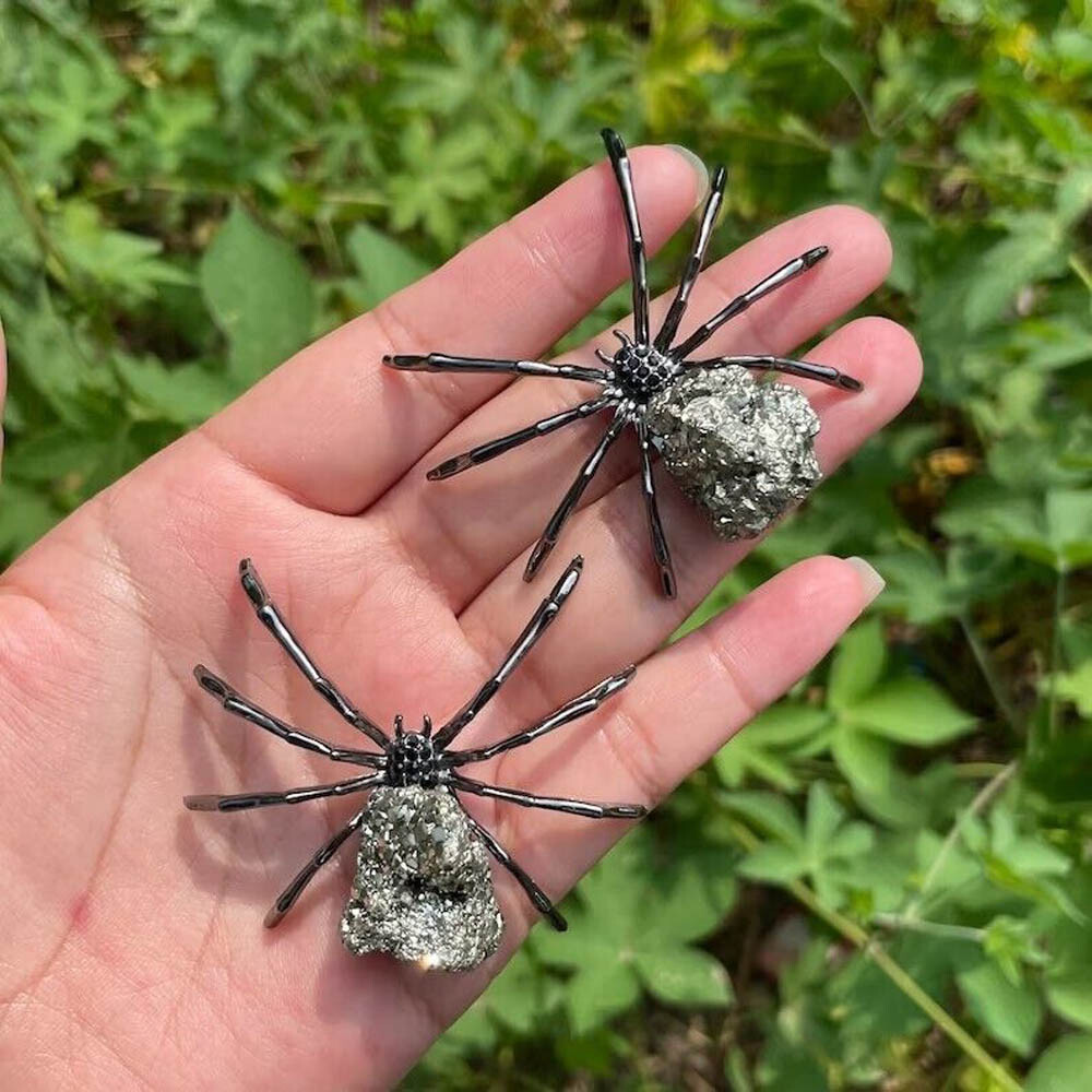 Pyrite Crystal Spider Carving Healing Crystal Halloween Garden Home Decor Gifts