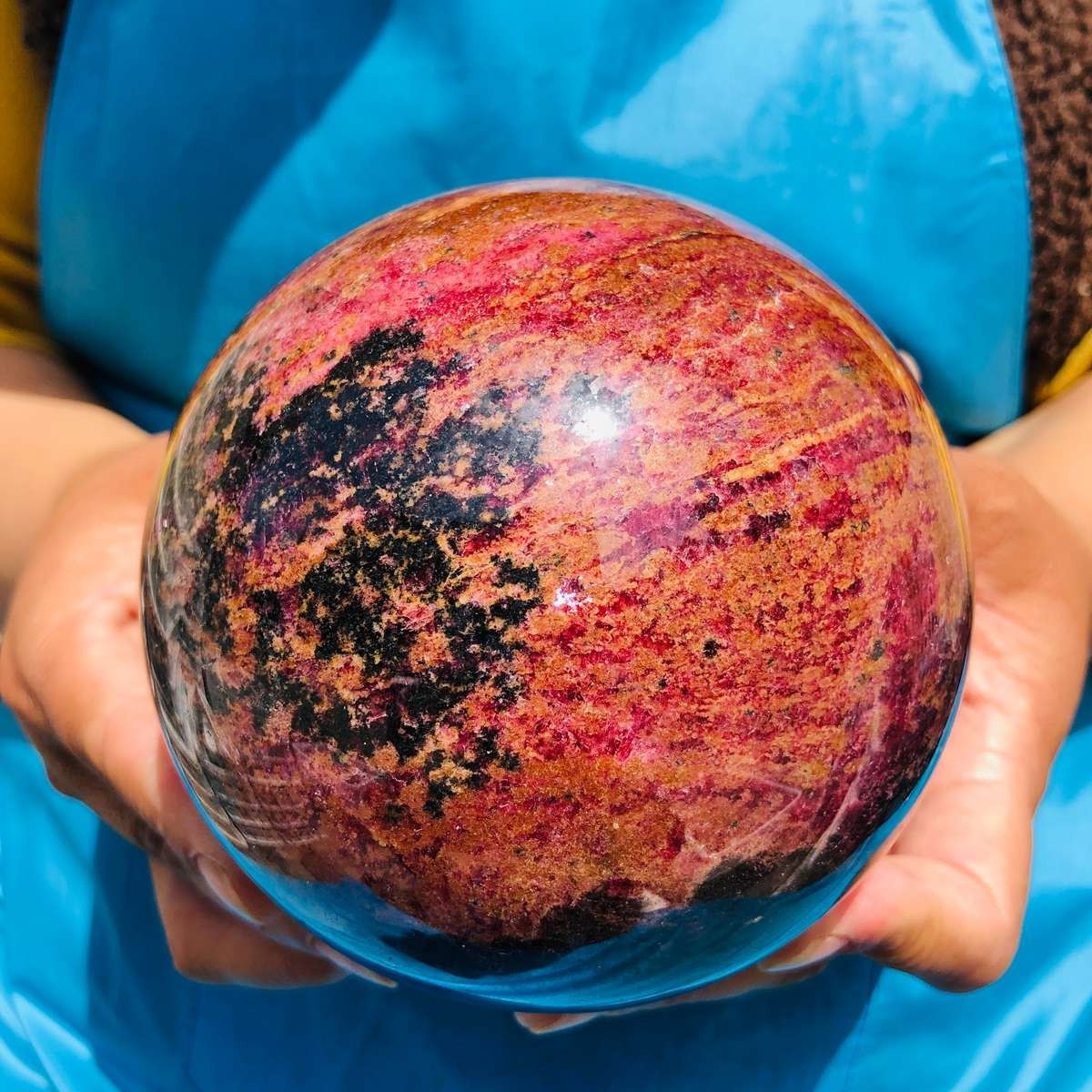 5.76LB Natural Rhodonite Crystal Sphere Pink Black Healing Gem Stone 4796