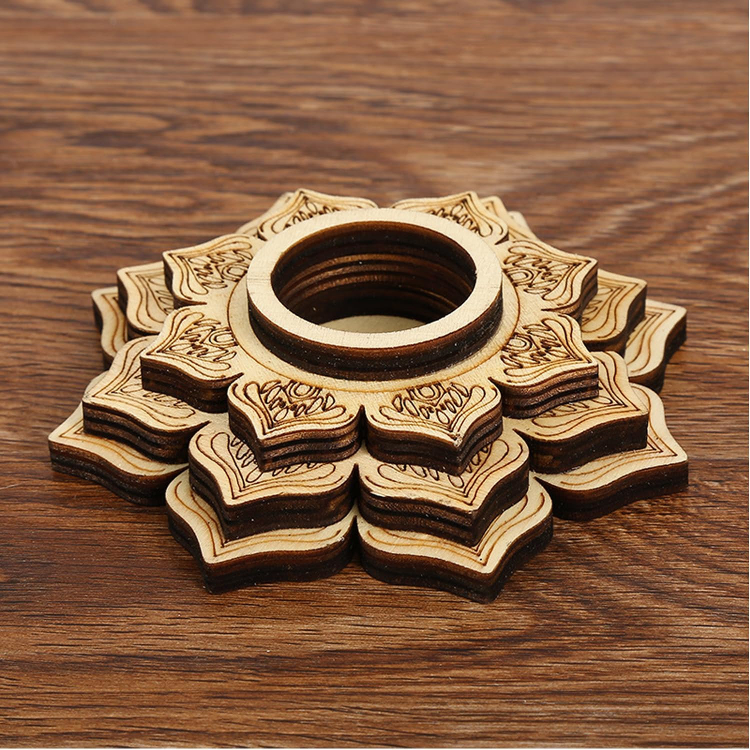 Wood Crystal Ball Holder Sphere Stand 4” Wooden Lotus Healing Spheres Display T