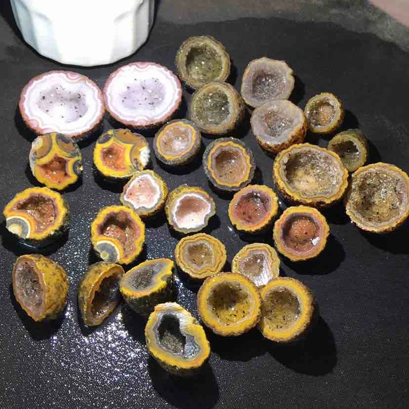 14Pair Rare China Natural Warring States Red Agate Geode Quartz Crystal Slices