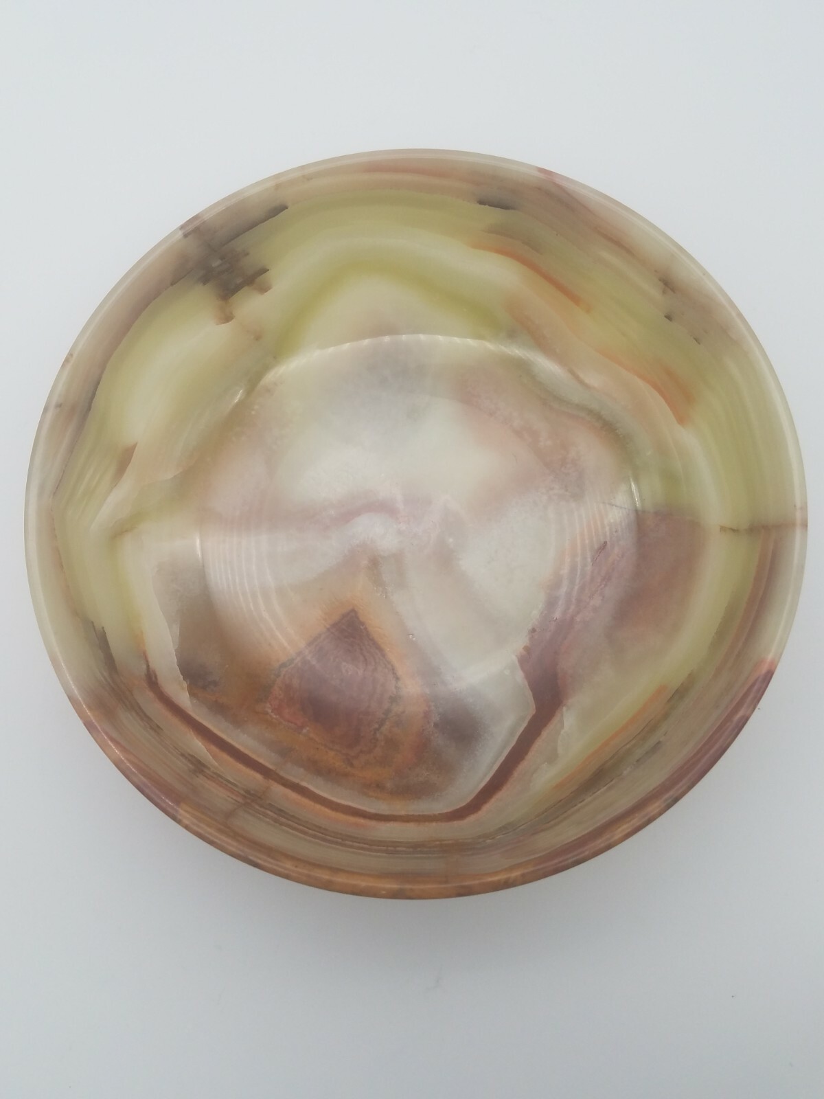 6″ Thin Carved Onyx Bowl Green, Red, Gold, Brown, White Veins