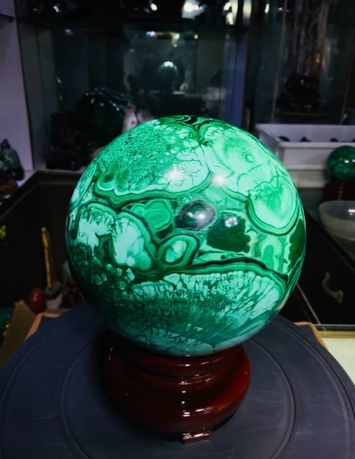 42.55LB Large Natural Malachite quartz hand Carved sphere Crystal Healing+stand