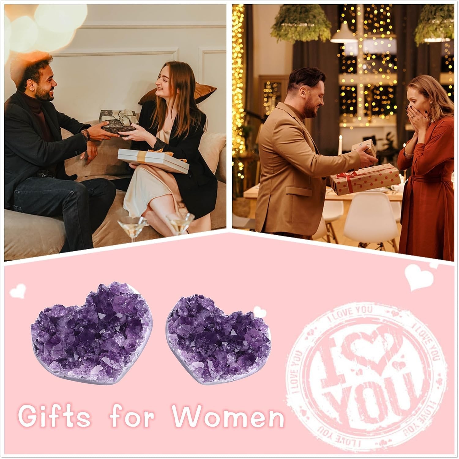Amethyst Crystals and Healing Stones Heart Shaped Rocks Meaningful Birthday G…
