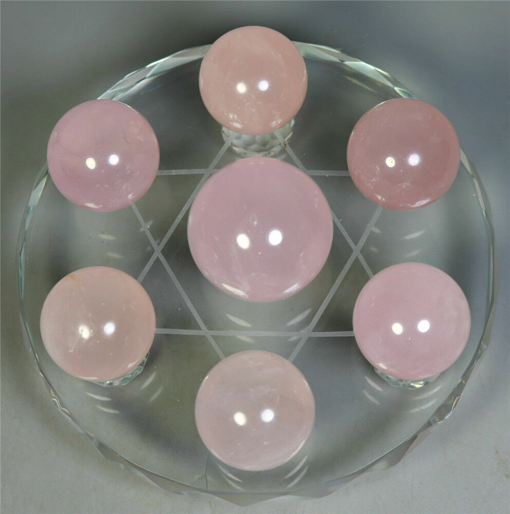 Seven Star Rose Quartz Crystal Sphere Ball Rock Chakra Healing+120mm stand