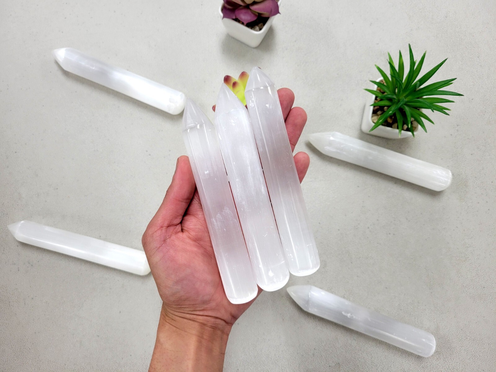 Selenite Crystal Massage Wand Polished Pointed Tip Thick Size & Charged